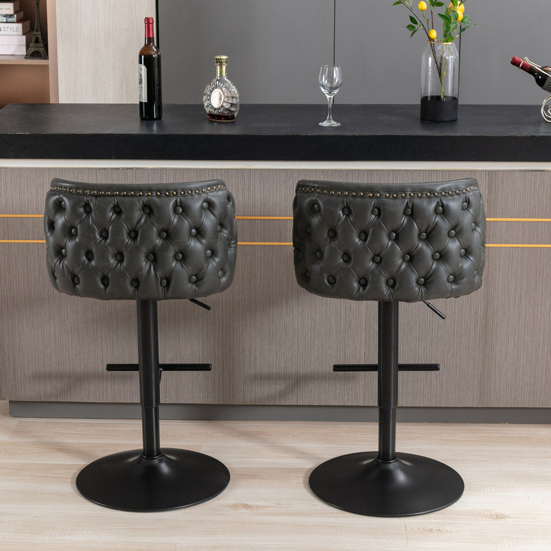 Set of 2 Modern Upholstered Whole Back Tufted PU Armless Bar Stools- Black_6