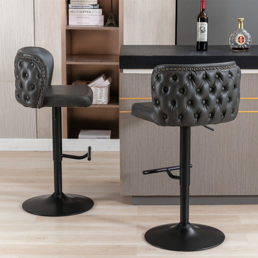 Set of 2 Modern Upholstered Whole Back Tufted PU Armless Bar Stools- Black_3