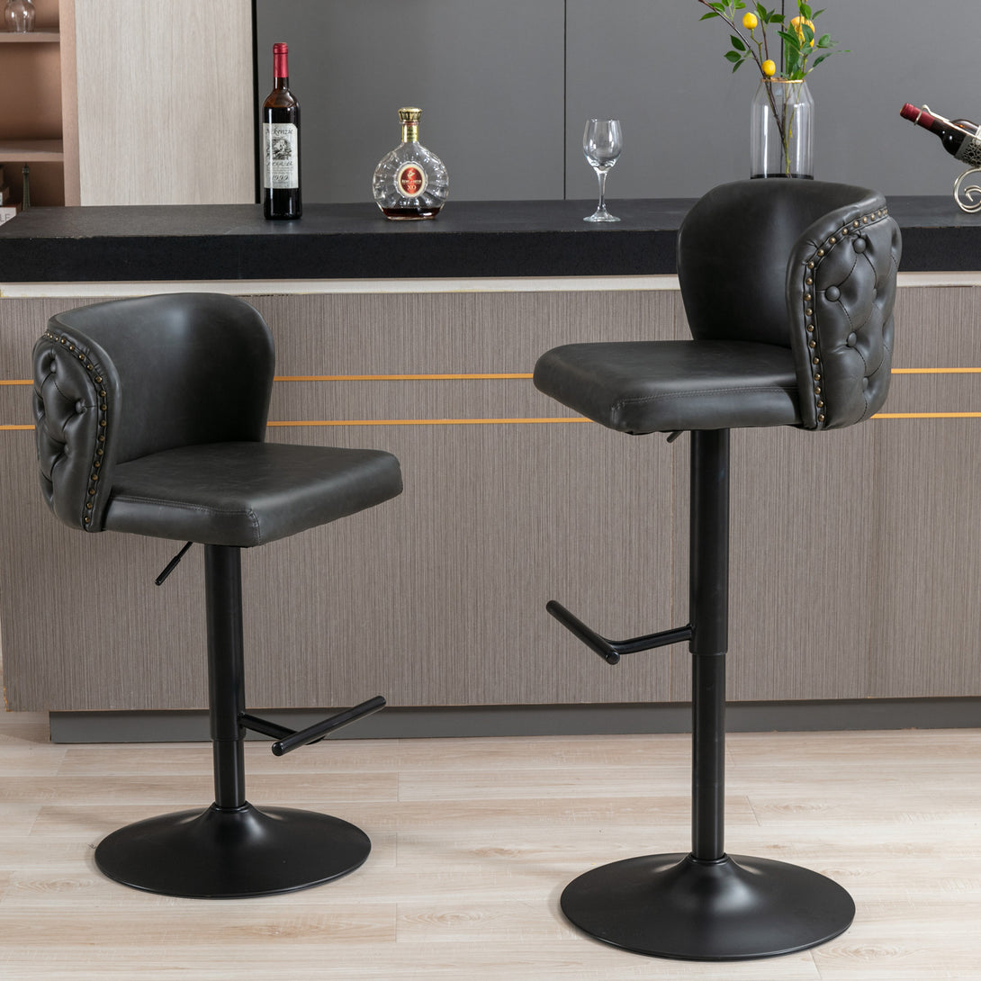 Set of 2 Modern Upholstered Whole Back Tufted PU Armless Bar Stools- Black_5