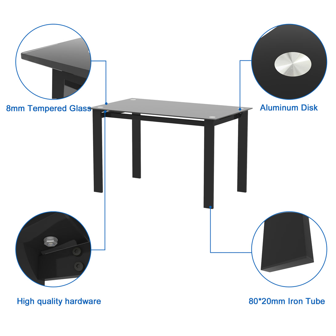 Easy to Clean Heavy Duty Tempered Minimalist Glass Top Dining Table- Black_7