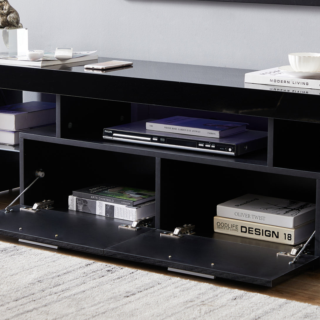 Easy Assembly High Glossy Front TV Stand with Storage Drawers and LED Light - Black_9