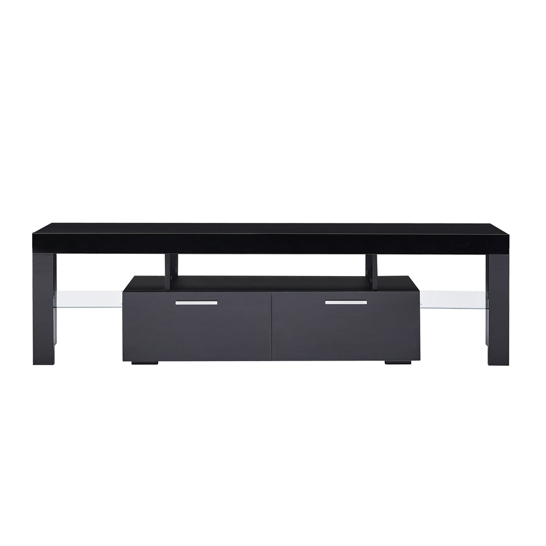 Easy Assembly High Glossy Front TV Stand with Storage Drawers and LED Light - Black_11