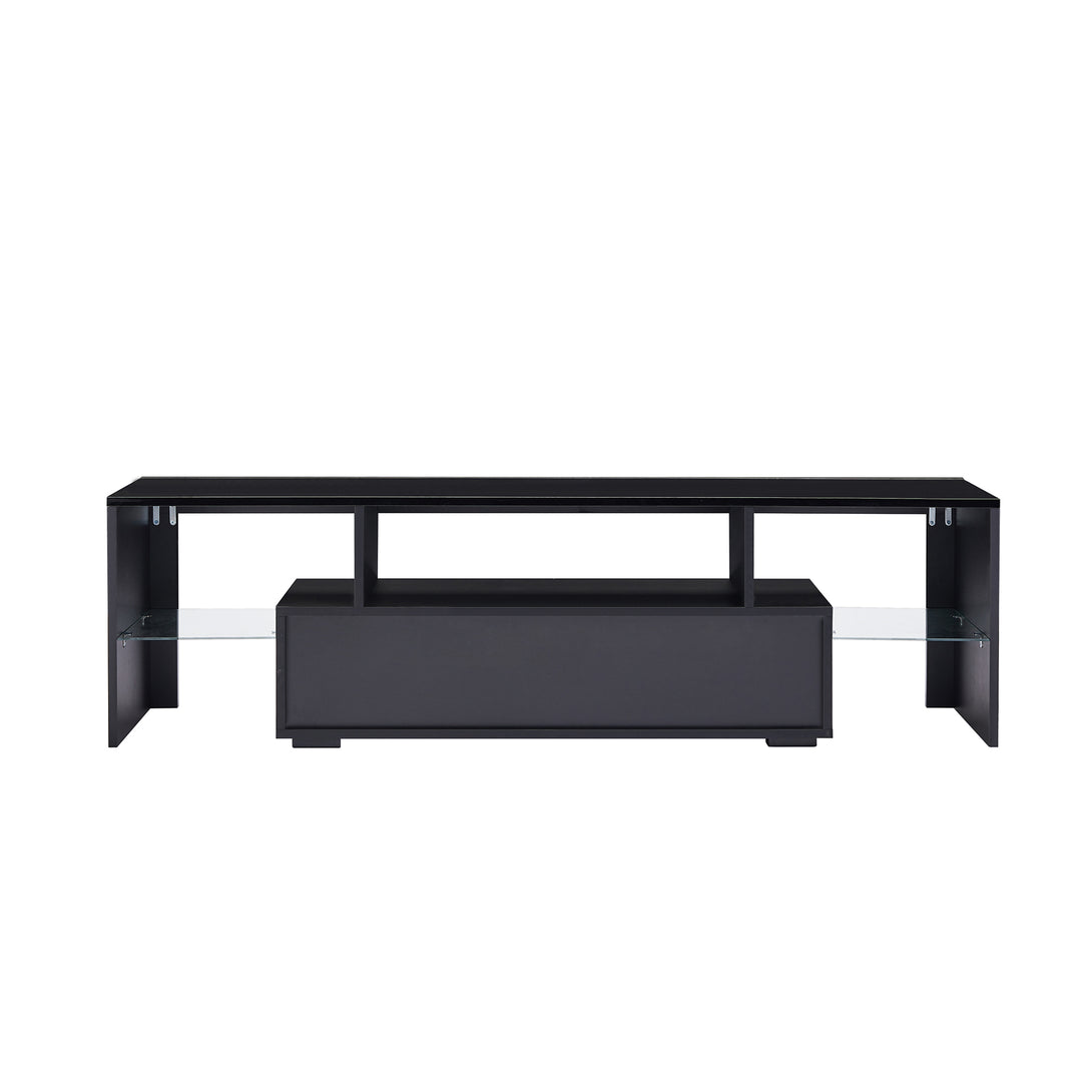 Easy Assembly High Glossy Front TV Stand with Storage Drawers and LED Light - Black_14