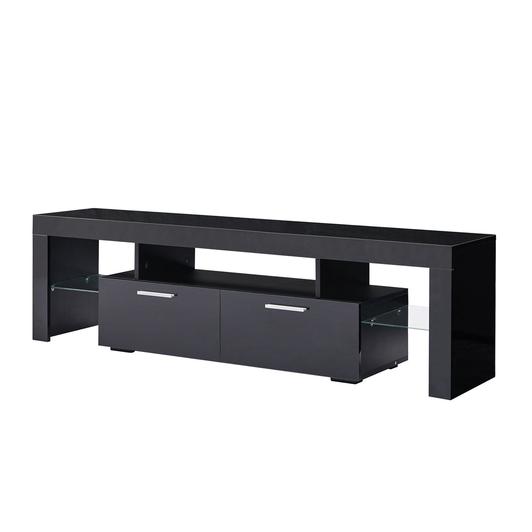 Easy Assembly High Glossy Front TV Stand with Storage Drawers and LED Light - Black_13