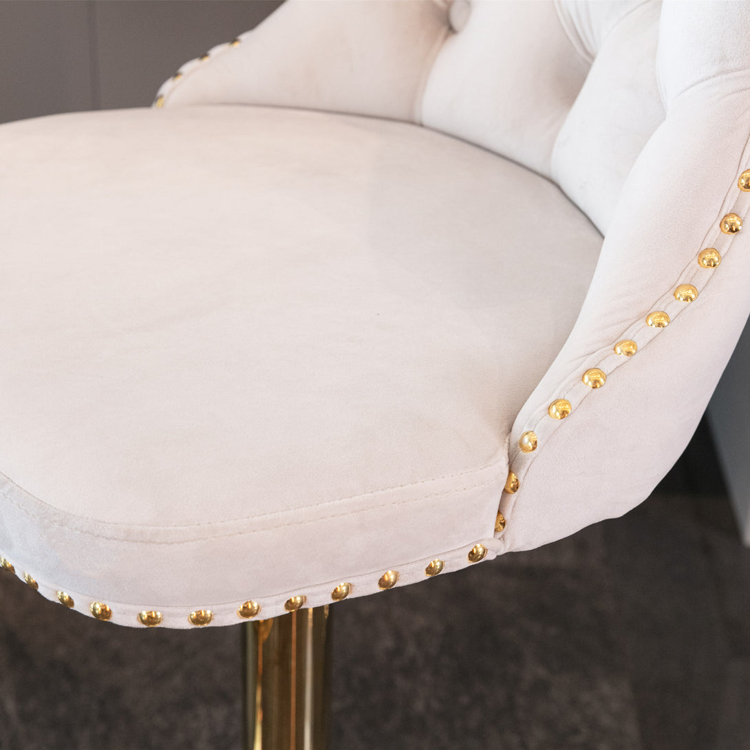 Set of 2 Modern Upholstered Tufted Velvet Armless Bar Stools with Gold Details- Beige_8