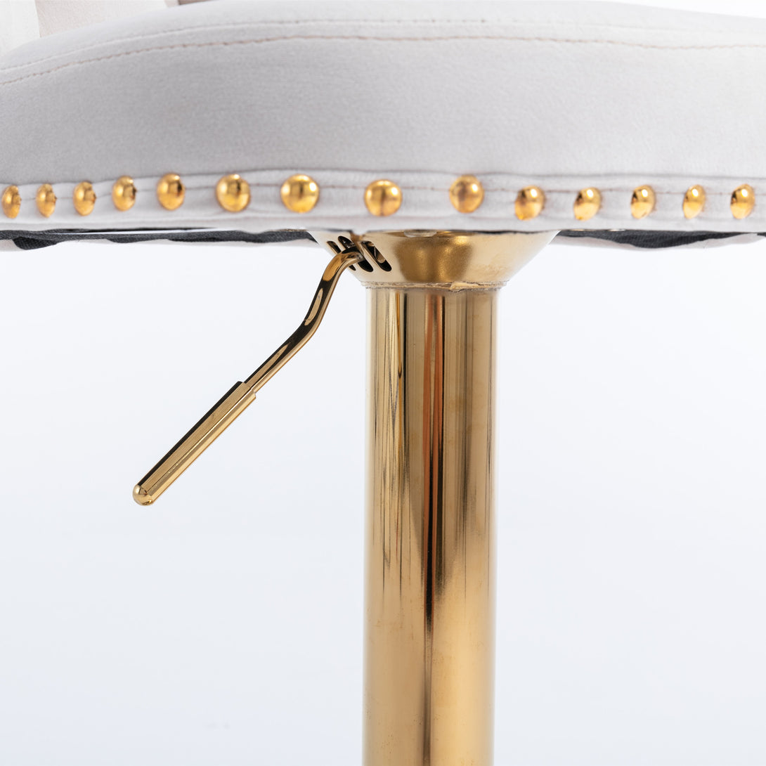 Set of 2 Modern Upholstered Tufted Velvet Armless Bar Stools with Gold Details- Beige_15