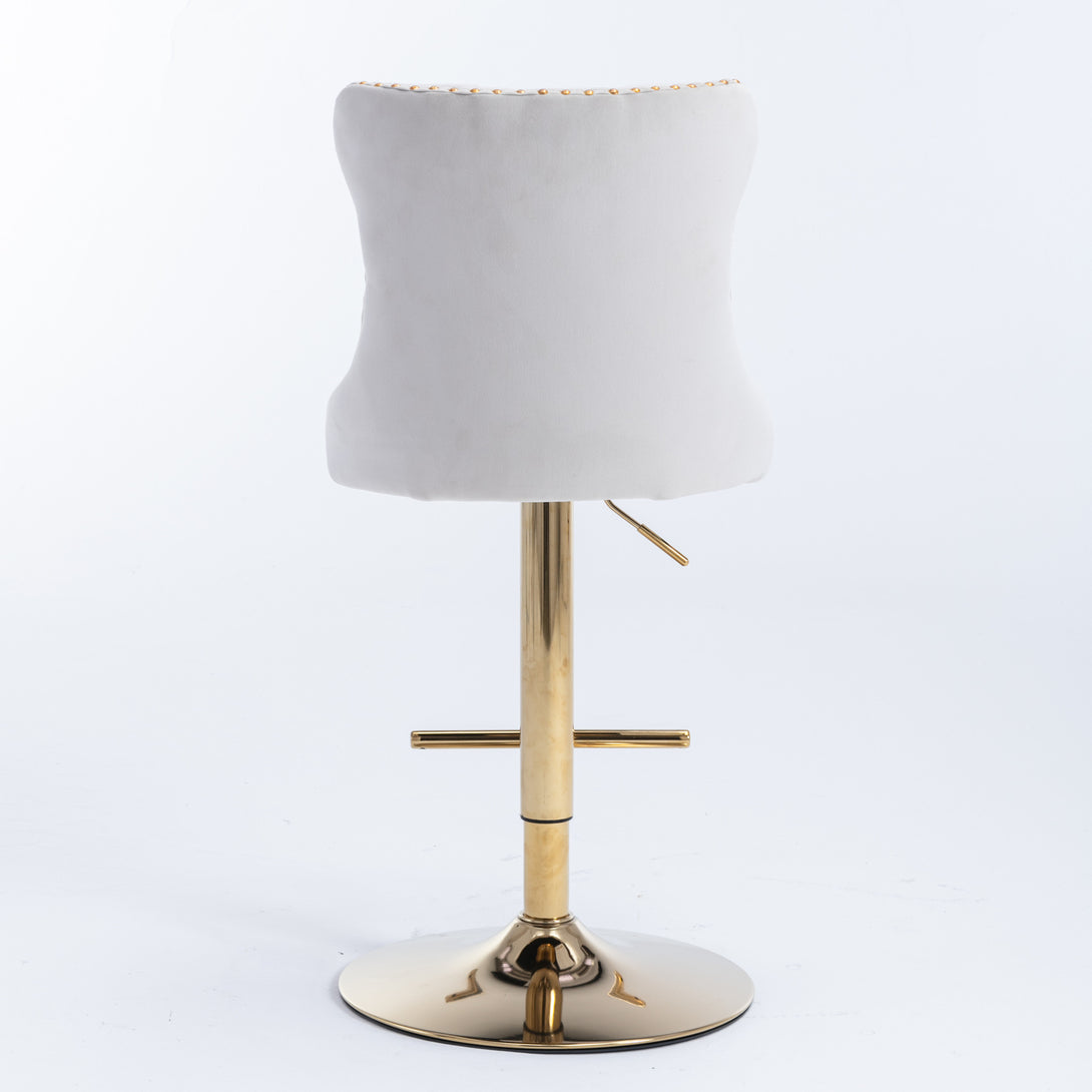 Set of 2 Modern Upholstered Tufted Velvet Armless Bar Stools with Gold Details- Beige_14