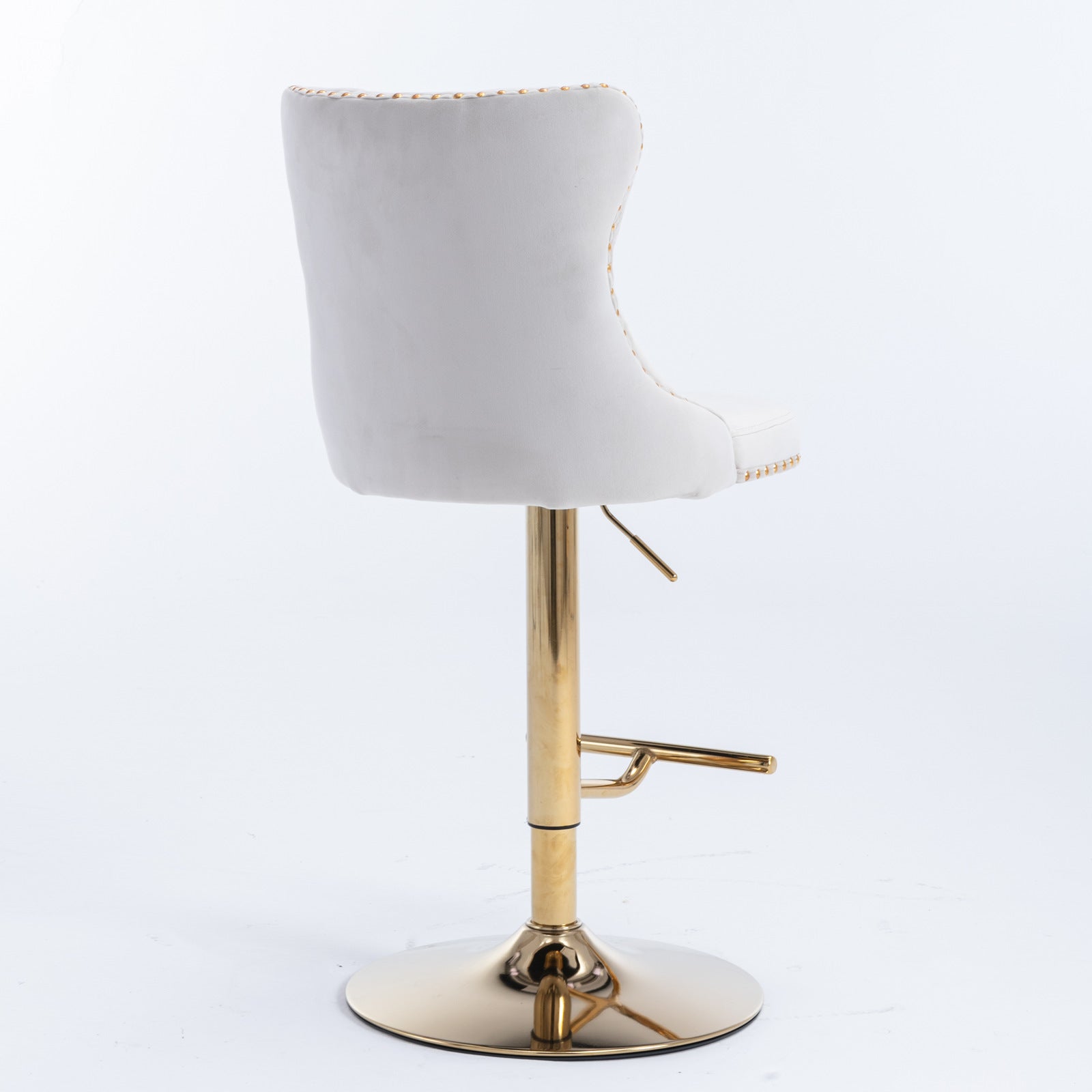 Set of 2 Modern Upholstered Tufted Velvet Armless Bar Stools with Gold Details- Beige_13