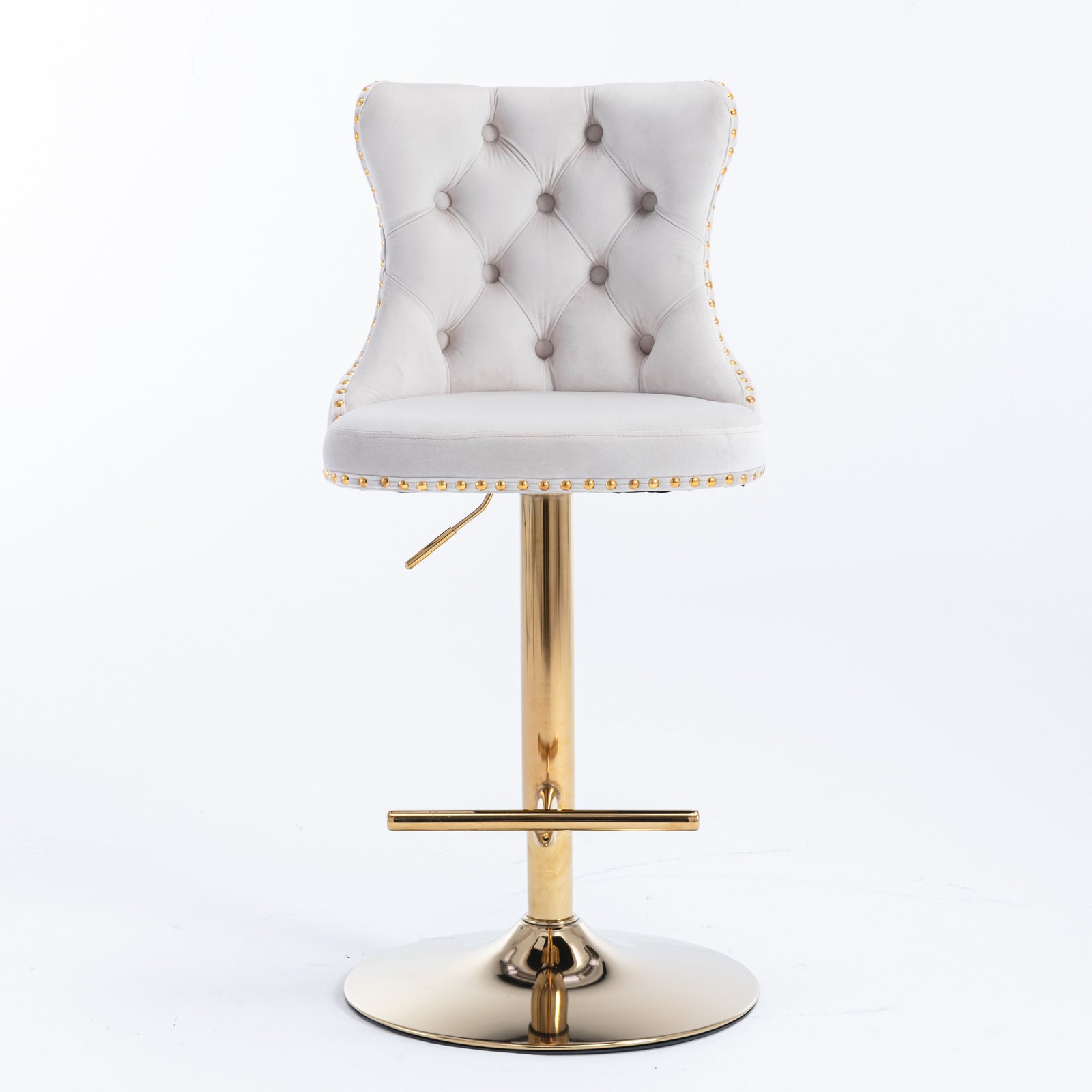 Set of 2 Modern Upholstered Tufted Velvet Armless Bar Stools with Gold Details- Beige_9