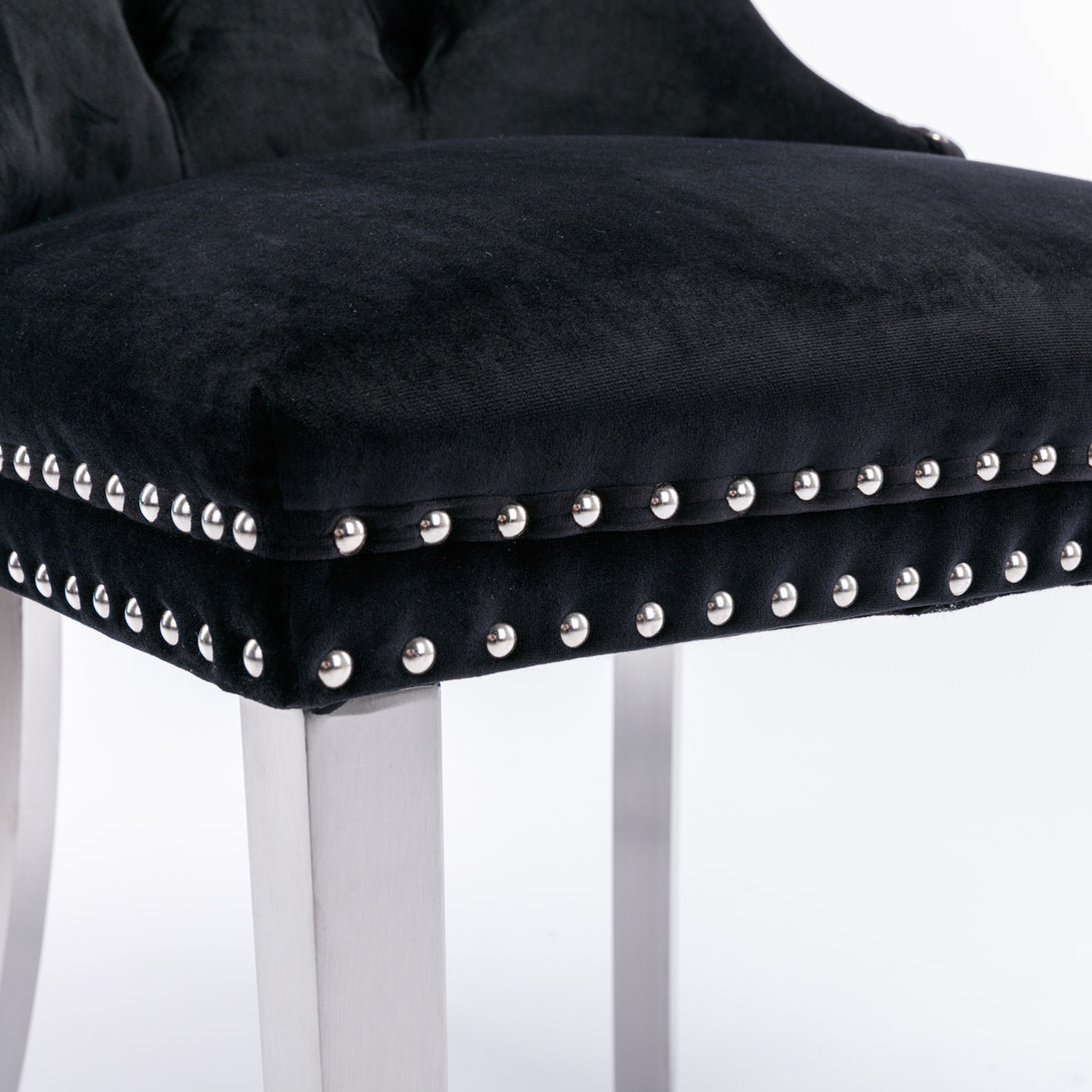 2 pcs High-End Tufted Contemporary Velvet Chair with Chrome Detail and Metal Legs- Black_17