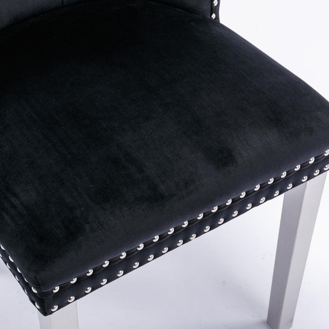 2 pcs High-End Tufted Contemporary Velvet Chair with Chrome Detail and Metal Legs- Black_16