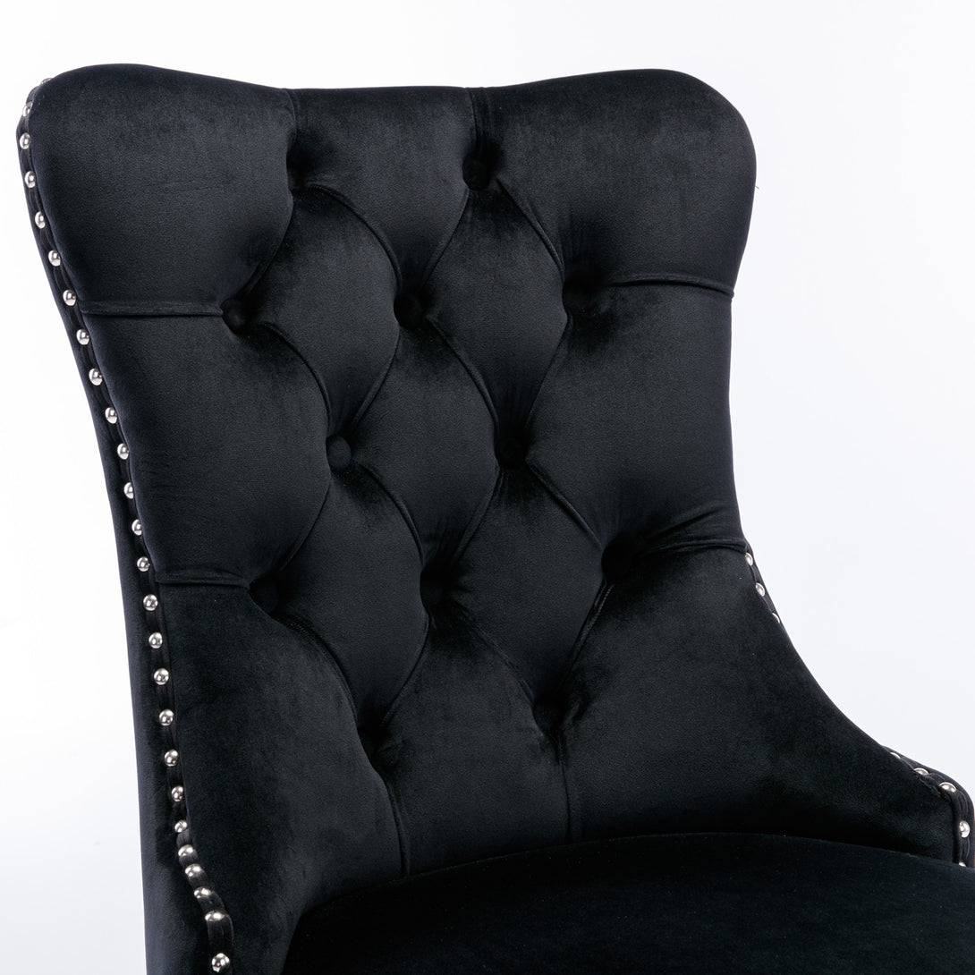 2 pcs High-End Tufted Contemporary Velvet Chair with Chrome Detail and Metal Legs- Black_13