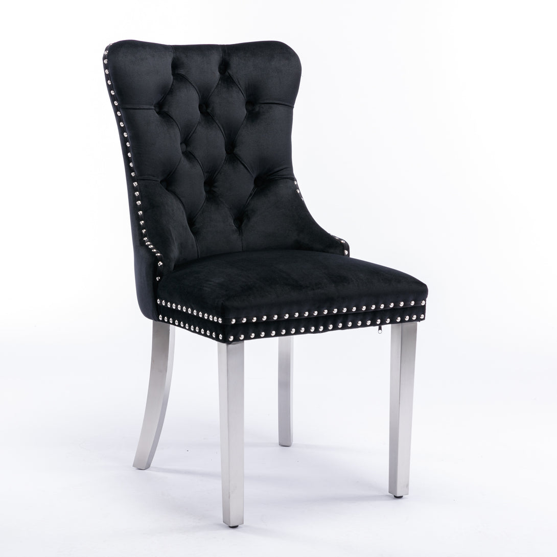 2 pcs High-End Tufted Contemporary Velvet Chair with Chrome Detail and Metal Legs- Black_9