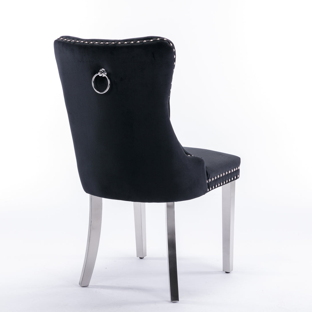 2 pcs High-End Tufted Contemporary Velvet Chair with Chrome Detail and Metal Legs- Black_11