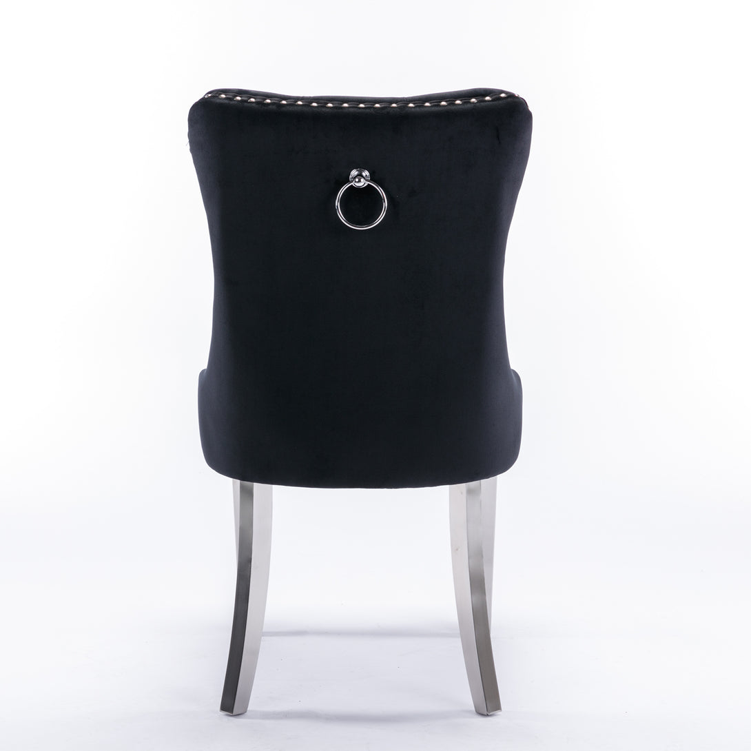 2 pcs High-End Tufted Contemporary Velvet Chair with Chrome Detail and Metal Legs- Black_12