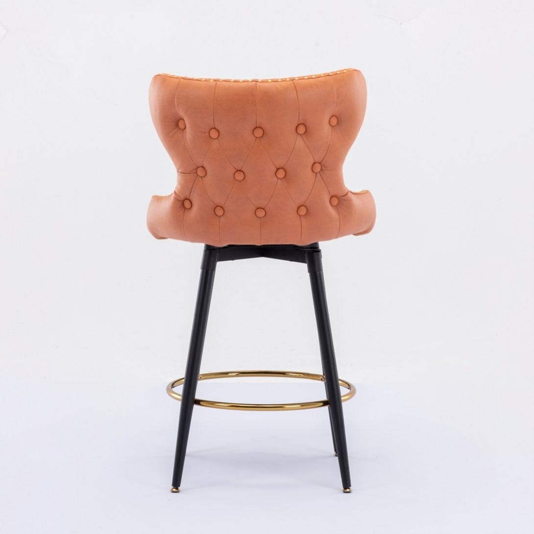 2pcs Gold Accent Bar Stools Tufted Fabric Upholstery with Nailhead Lining and Metal Legs in Orange_13