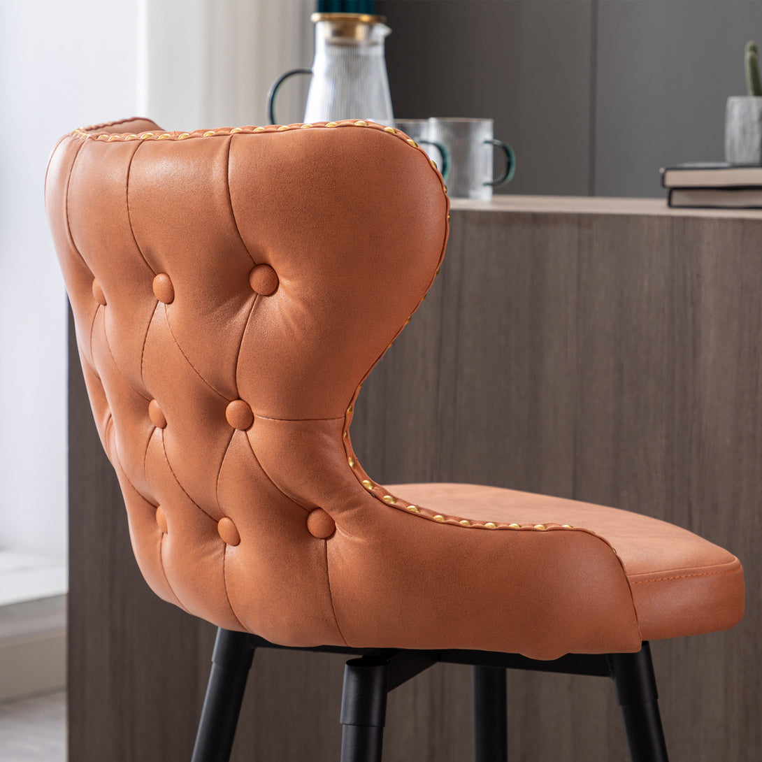 2pcs Gold Accent Bar Stools Tufted Fabric Upholstery with Nailhead Lining and Metal Legs in Orange_7