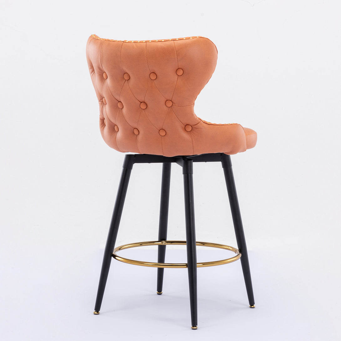 2pcs Gold Accent Bar Stools Tufted Fabric Upholstery with Nailhead Lining and Metal Legs in Orange_12