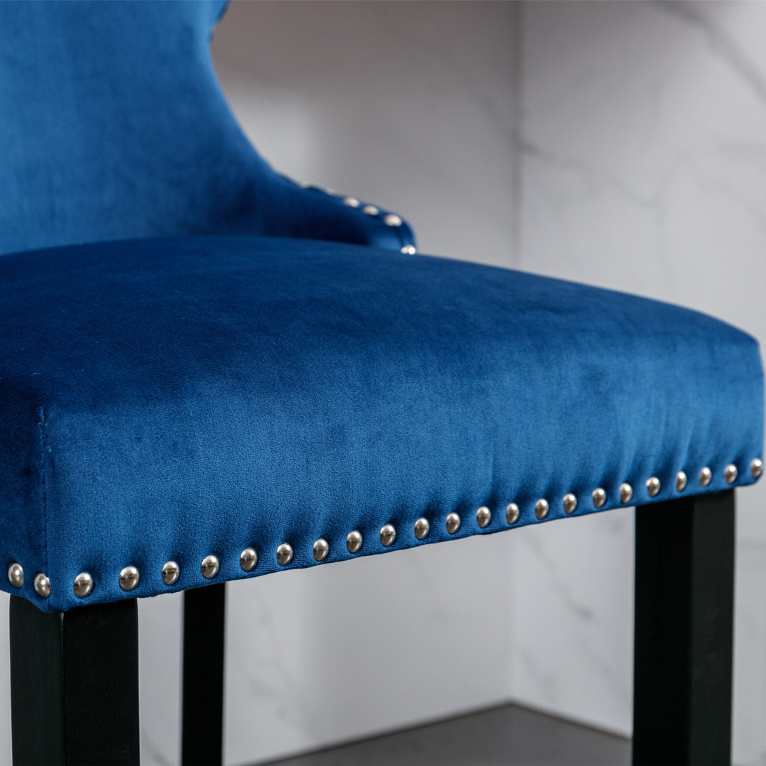 2pcs Chrome Accent Wingback Bar Stools Tufted Velvet with Nailhead and Black Legs- Blue_12