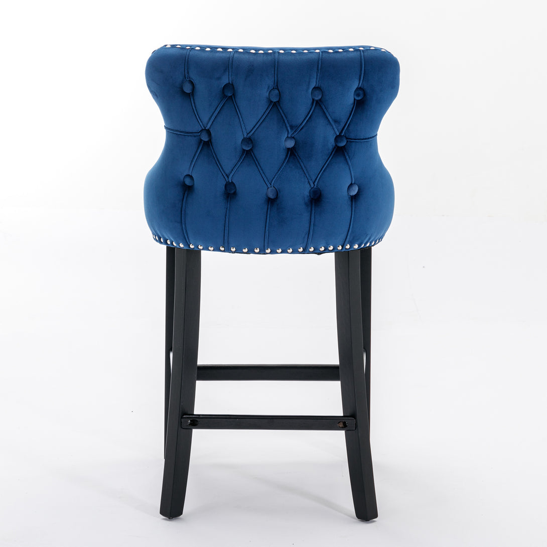 2pcs Chrome Accent Wingback Bar Stools Tufted Velvet with Nailhead and Black Legs- Blue_6