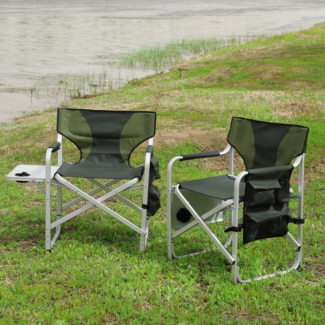 2pcs Padded Folding Outdoor Chair with Pockets Oversized Directors Chair- Green_1