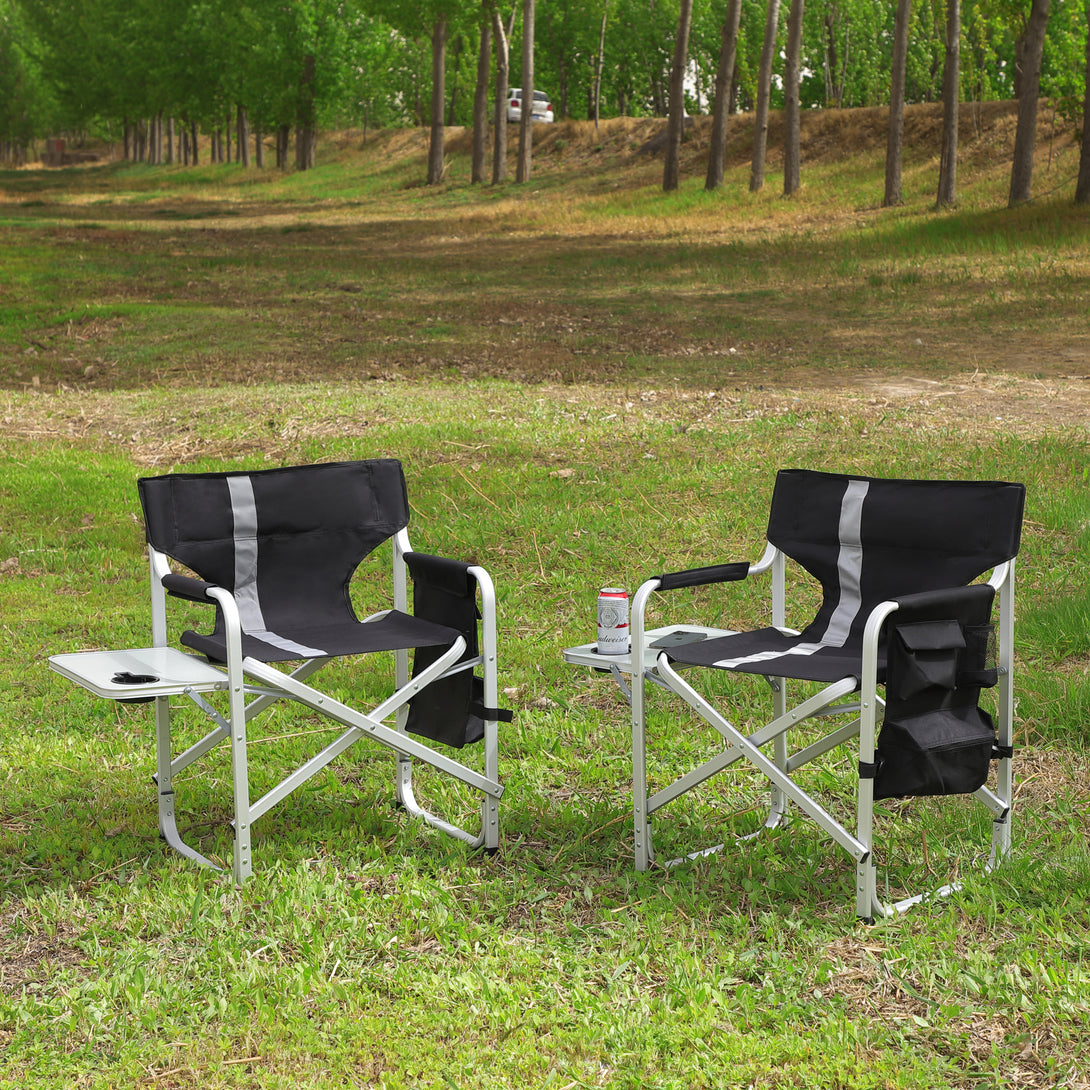 2pcs Padded Folding Outdoor Chair with Pockets Oversized Directors Chair- Black+Grey_1