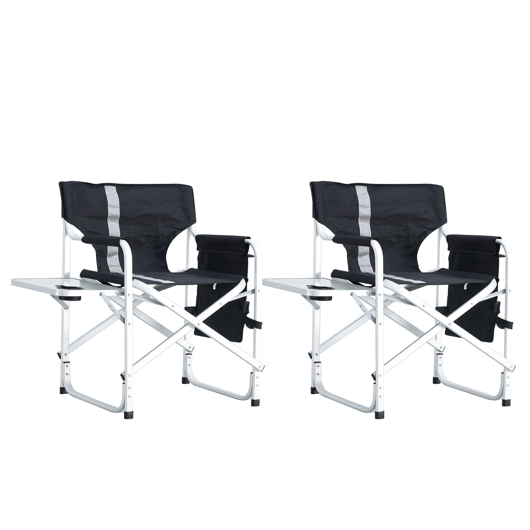 2pcs Padded Folding Outdoor Chair with Pockets Oversized Directors Chair- Black+Grey_2