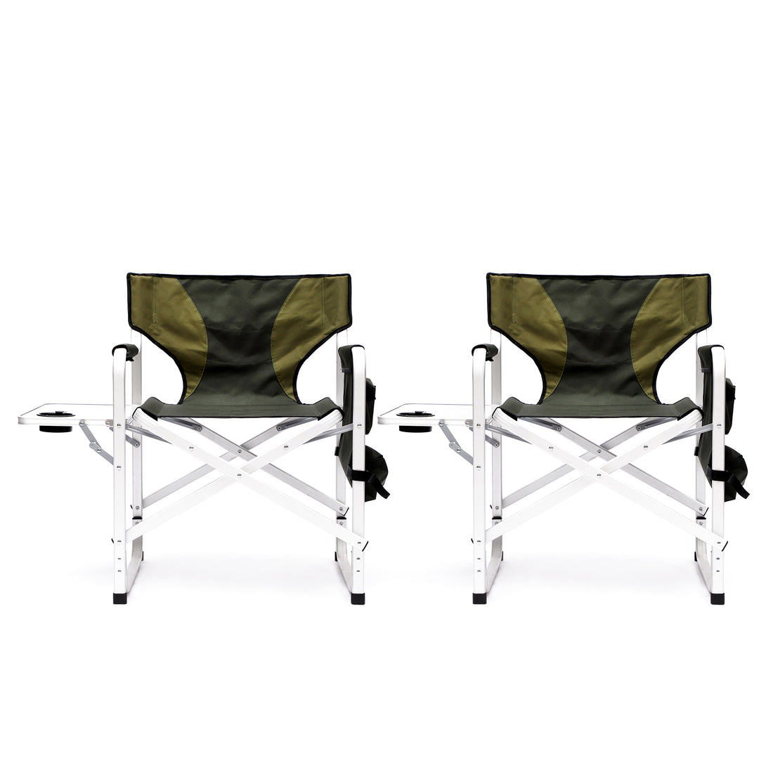 2pcs Padded Folding Outdoor Chair with Pockets Oversized Directors Chair- Green_9