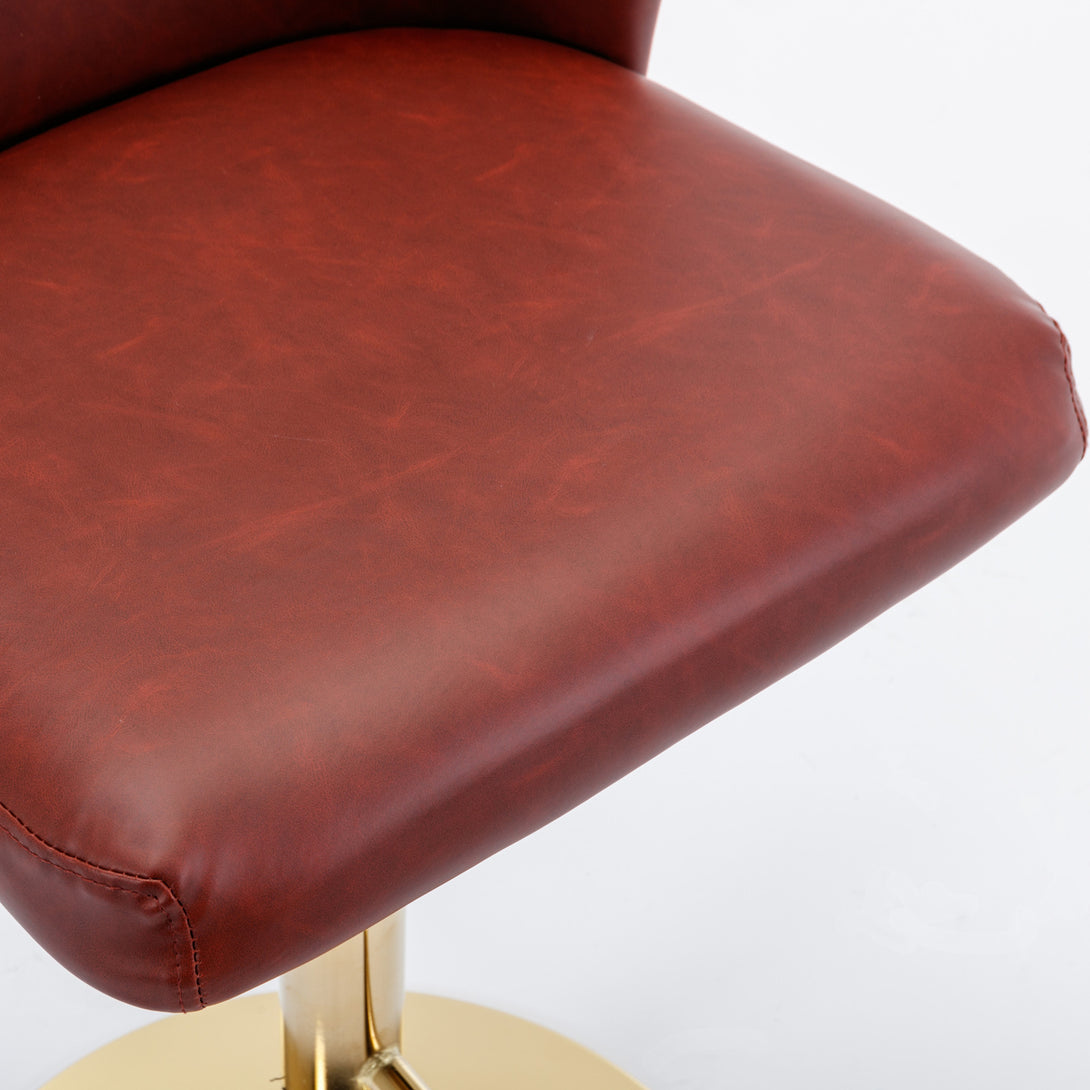 Set of 2 Gold Details Upholstered Whole Back Tufted PU Armless Bar Stools- Burgundy_11