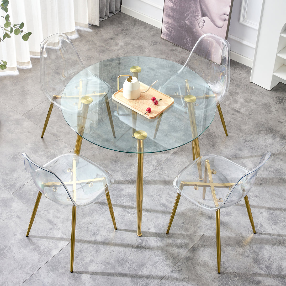 40 inches Modern Minimalist Round Glass Coffee Table with Gold Plated Metal Legs_3