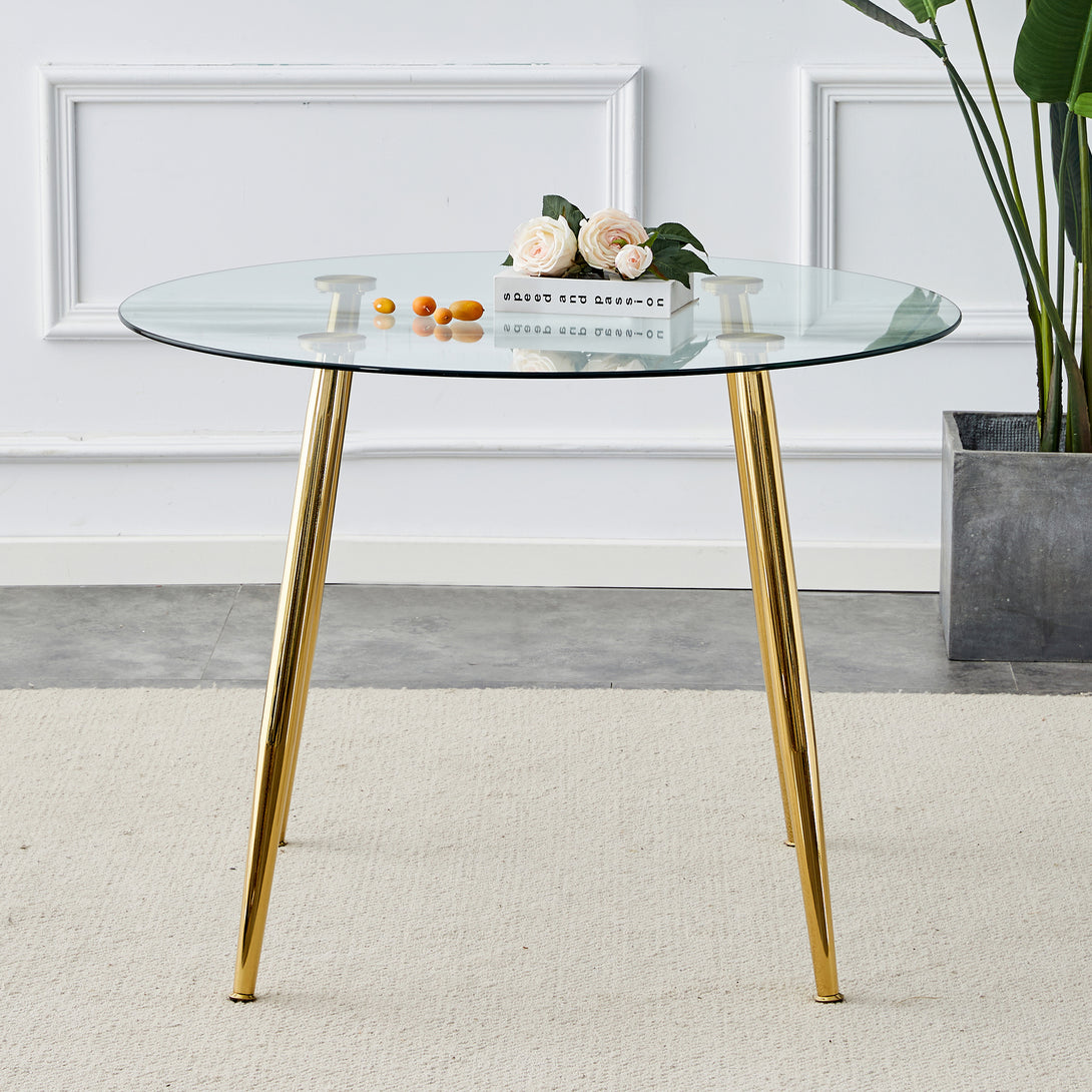 40 inches Modern Minimalist Round Glass Coffee Table with Gold Plated Metal Legs_2