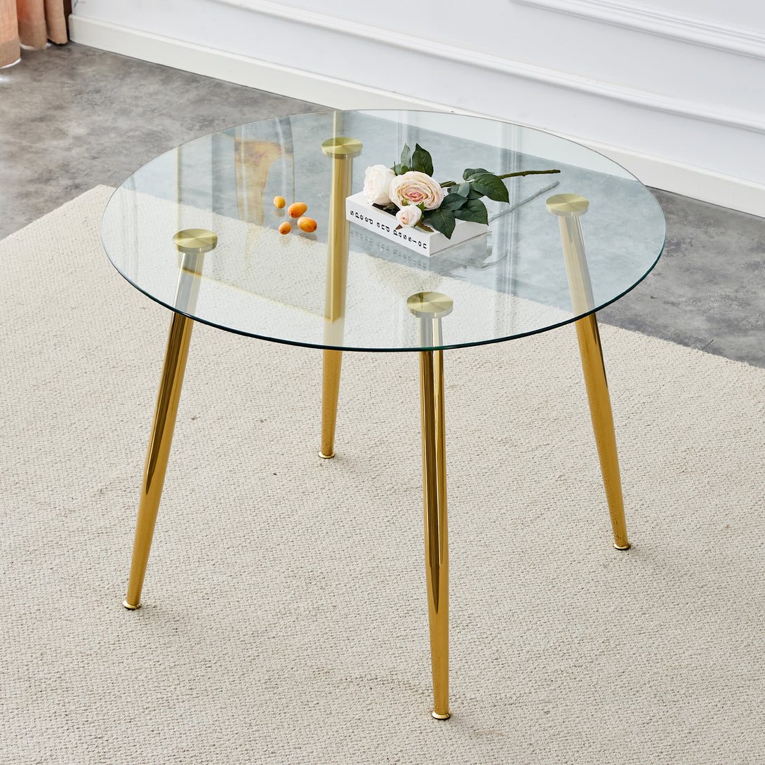 40 inches Modern Minimalist Round Glass Coffee Table with Gold Plated Metal Legs_0