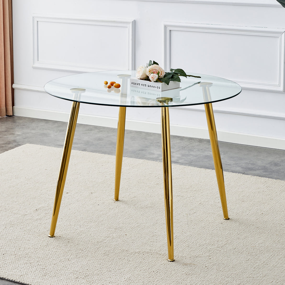 40 inches Modern Minimalist Round Glass Coffee Table with Gold Plated Metal Legs_1