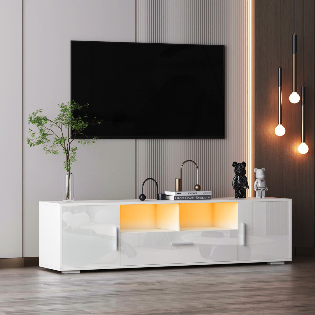 Modern LED TV Stand for 65 Inch TV with LED Lights and 4 Storage Cabinets_2