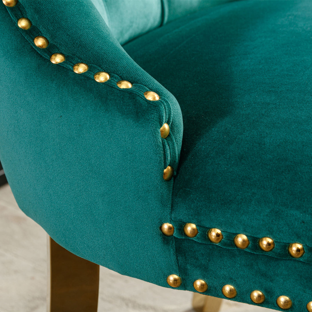 2 pcs High-End Tufted Contemporary Velvet Chair with Stainless Golden Legs- Green_9