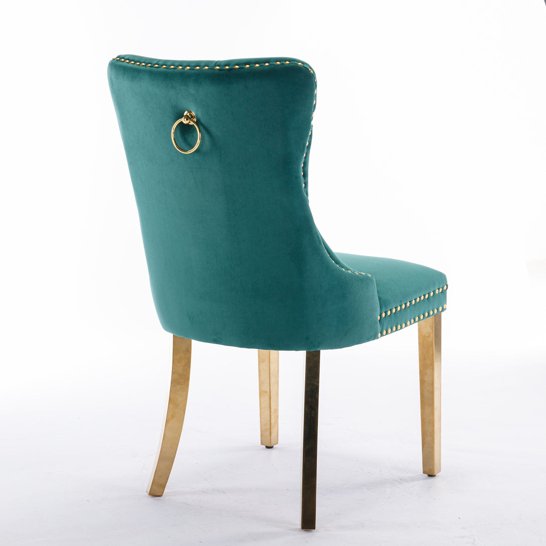 2 pcs High-End Tufted Contemporary Velvet Chair with Stainless Golden Legs- Green_5