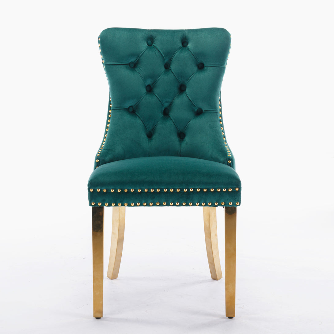 2 pcs High-End Tufted Contemporary Velvet Chair with Stainless Golden Legs- Green_2