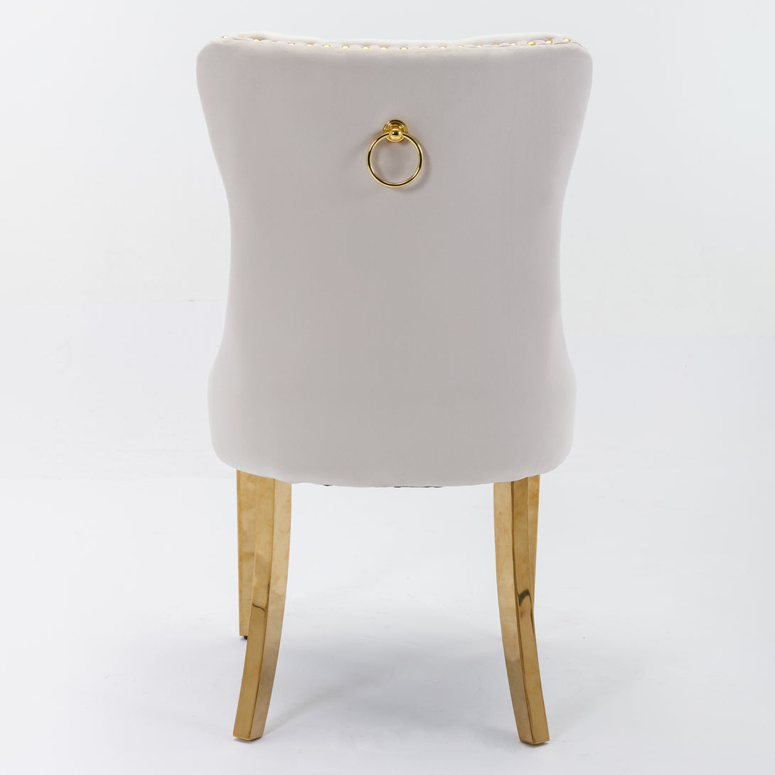 2 pcs High-End Tufted Contemporary Velvet Chair with Stainless Golden Legs- Beige_6