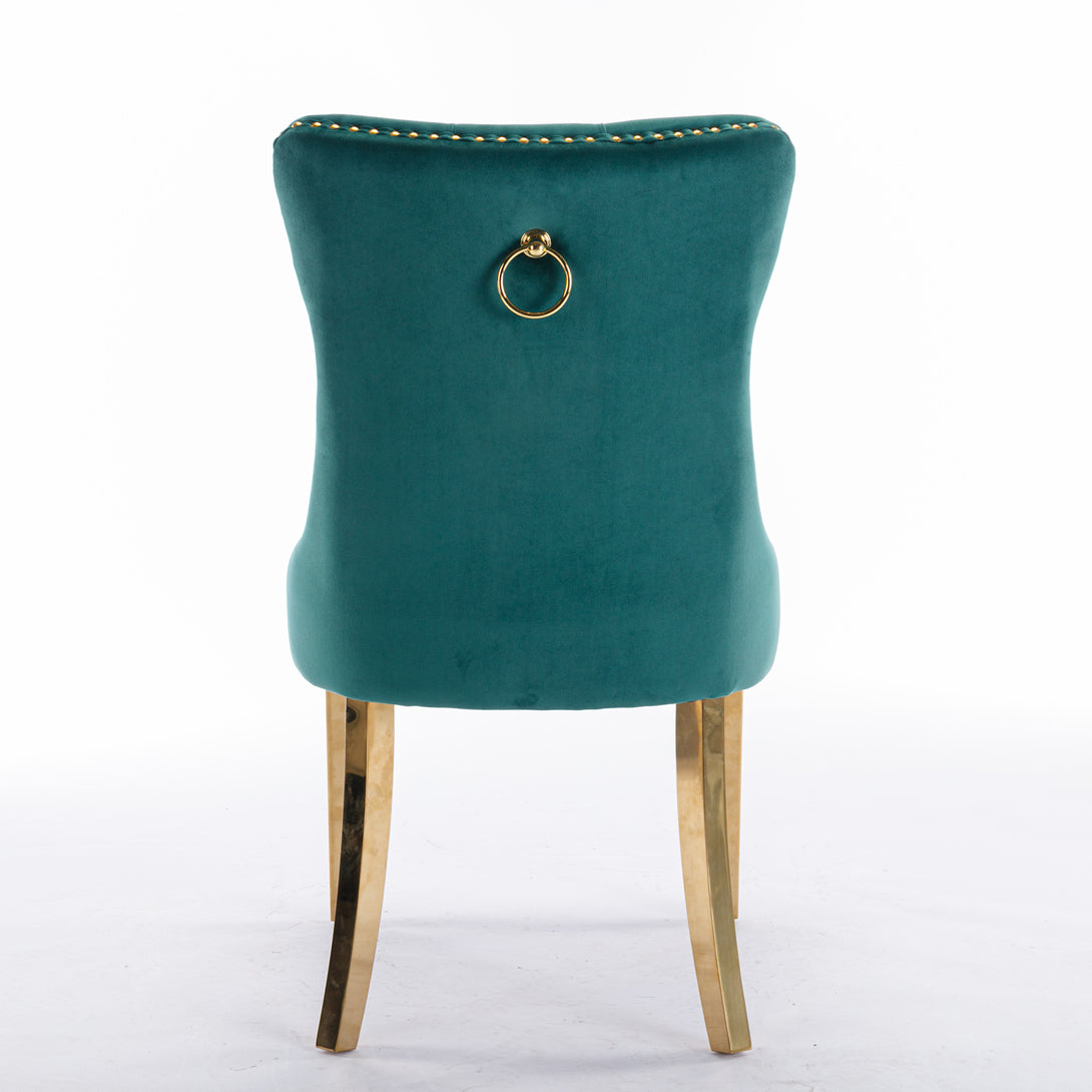 2 pcs High-End Tufted Contemporary Velvet Chair with Stainless Golden Legs- Green_6