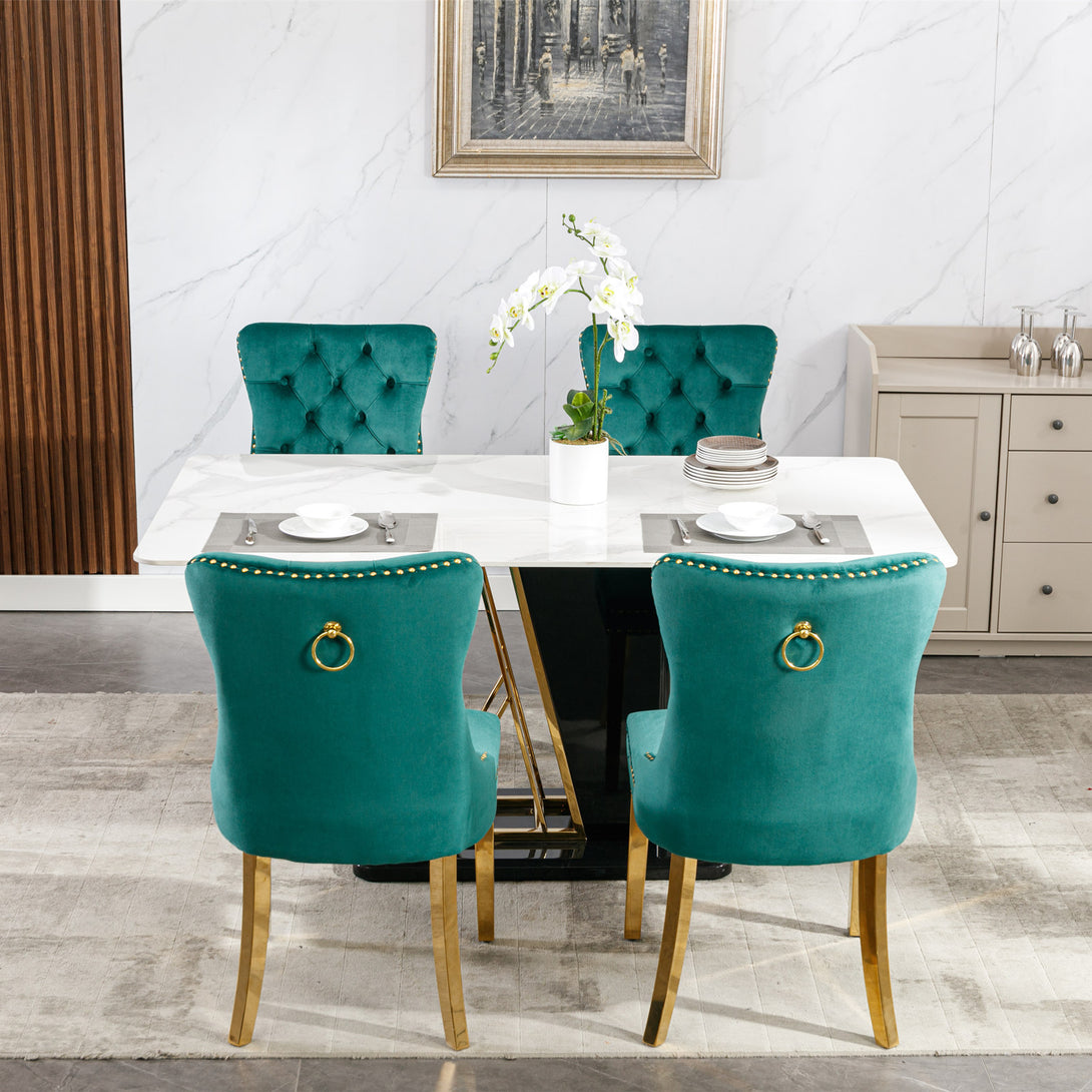 2 pcs High-End Tufted Contemporary Velvet Chair with Stainless Golden Legs- Green_13