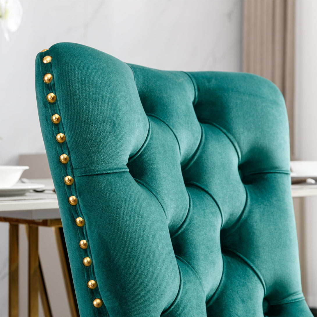 2 pcs High-End Tufted Contemporary Velvet Chair with Stainless Golden Legs- Green_7