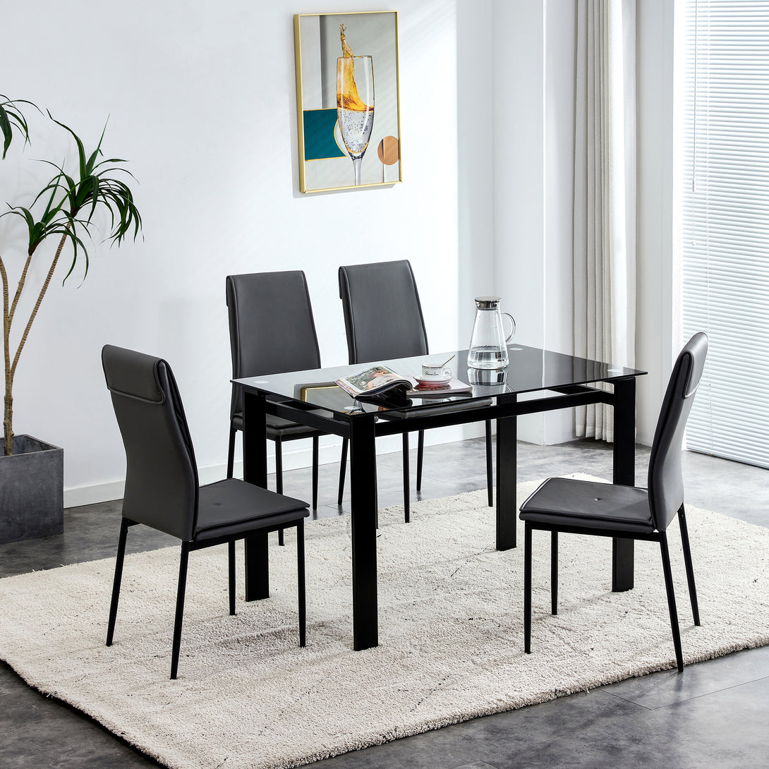 4 pcs Black Modern Kitchen Dining Chairs with High Density Sponge and Metal Legs_2