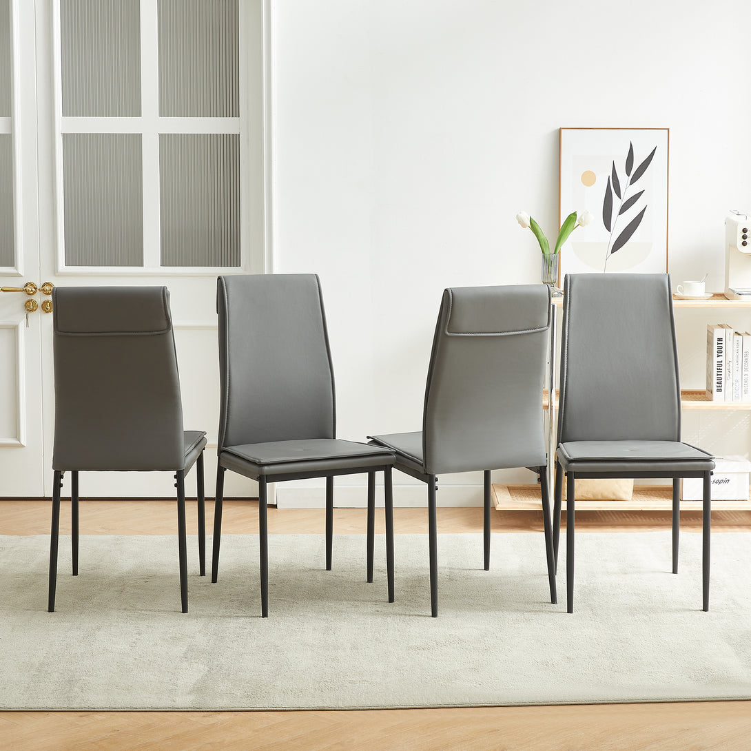 4 pcs Grey Modern Kitchen Dining Chairs with High Density Sponge and Metal Legs_0