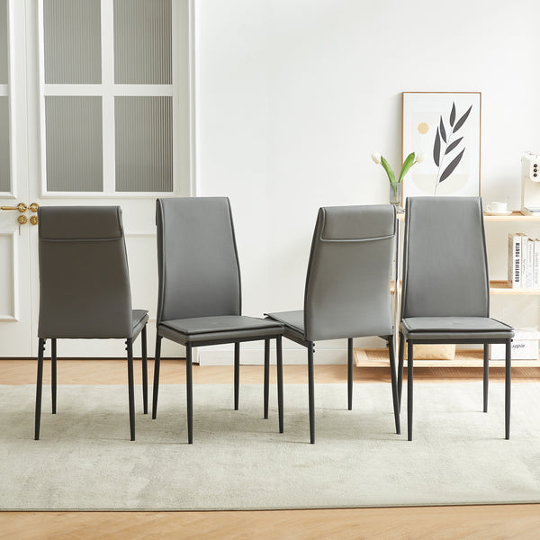 4 pcs Grey Modern Kitchen Dining Chairs with High Density Sponge and Metal Legs_0