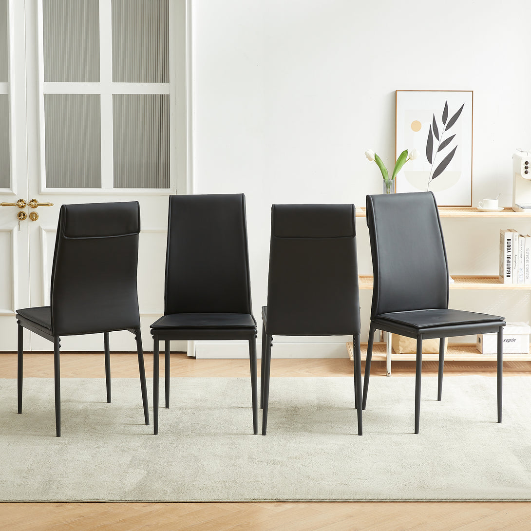 4 pcs Black Modern Kitchen Dining Chairs with High Density Sponge and Metal Legs_0