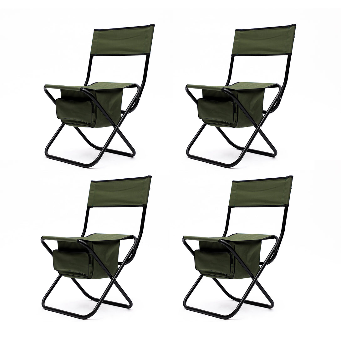 Set of 5 Outdoor Camping Foldable Chair and Roll up Portable Table- Black+Green_5