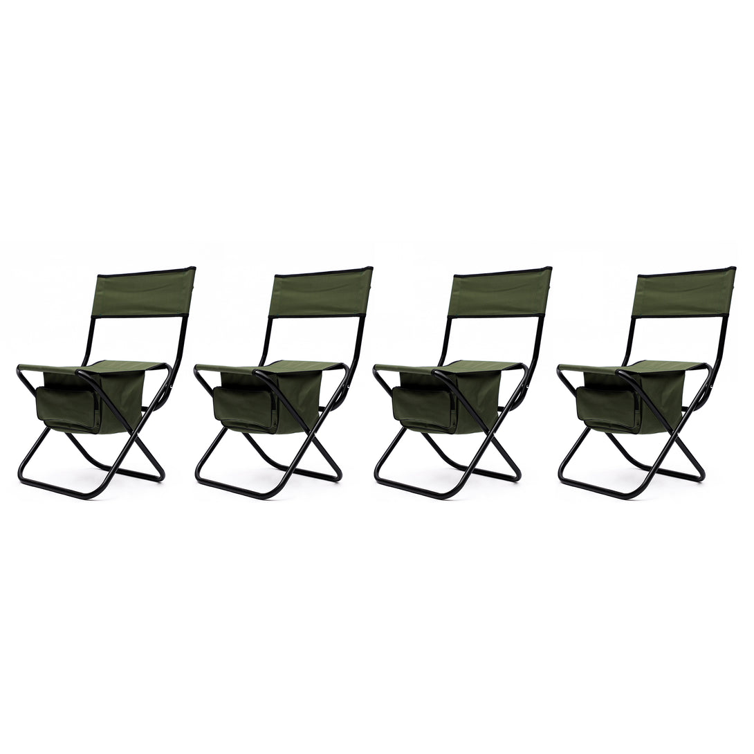 Set of 5 Outdoor Camping Foldable Chair and Roll up Portable Table- Black+Green_4