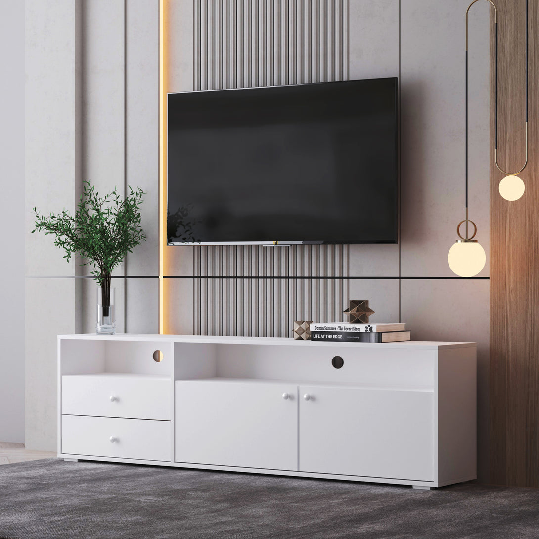 Media Console Entertainment Center Television Table TV Cabinet- White_2