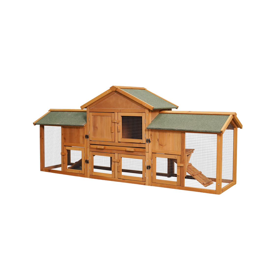 Double Storey Wooden Elevated Rabbit Hutch with Ramp and Mesh Runway_7