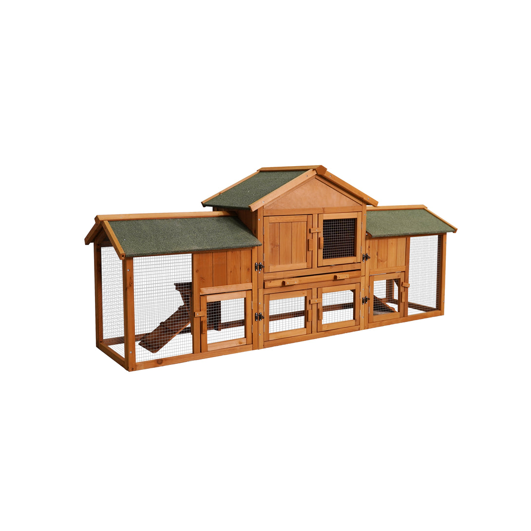 Double Storey Wooden Elevated Rabbit Hutch with Ramp and Mesh Runway_6